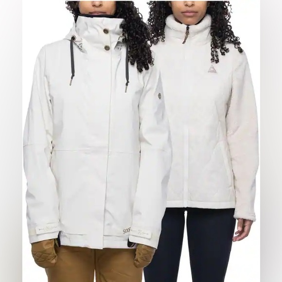 686 White SMARTY 3-in-1 Spellbound Ski Snowboard Jacket - Birch Geo Jacquard - Picture 2 of 8